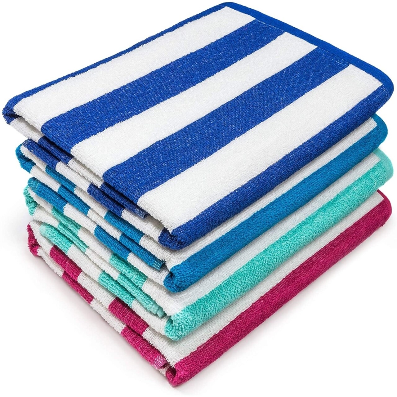 100% Cotton Beach Towels 4-Pack Striped Cabana 30X60 Ultra-Soft Quick-Dry